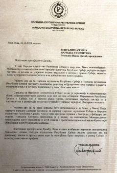 23 October 2020 The Speaker of the National Assembly of the Republic of Srpska Nedeljko Cubrilovic congratulates Ivica Dacic on his election for National Assembly Speaker